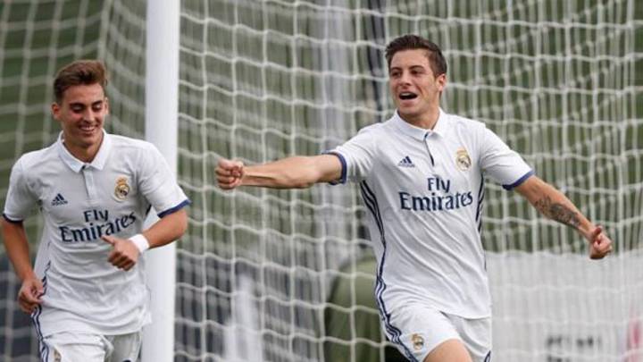 Feuillaisser celebra un gol con el equipo juvenil del Real Madrid.