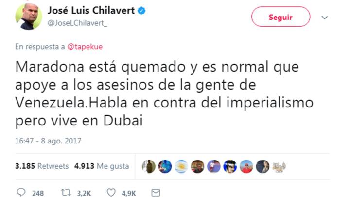 Chilavert: "Maradona apoya a los asesinos de Venezuela pero él vive en Dubai"