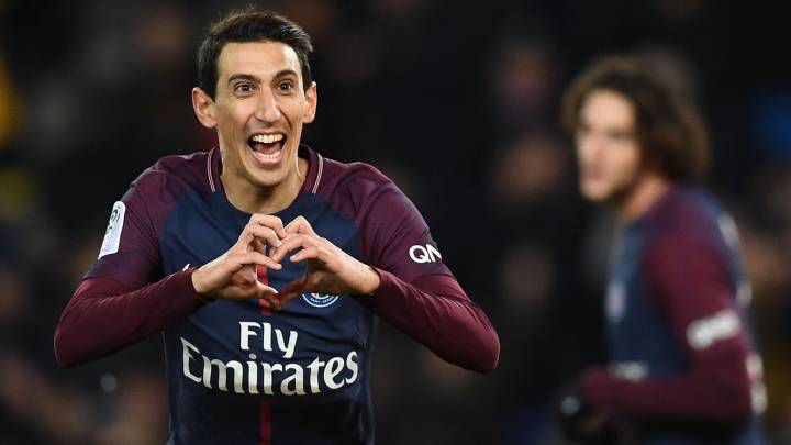 Ángel Di María celebra el gol anotado con el PSG ante el Montpellier.