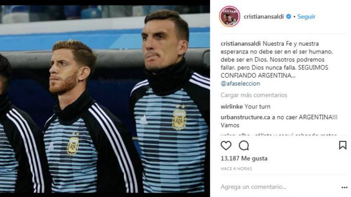 Ansaldi mandó un mensaje de ánimo a través de Instagram