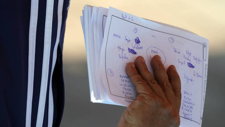 Durante la práctica, las cámaras de As recogieron la imagen del plan que ideó el seleccionador para trabajar en un duelo de siete contra siete.