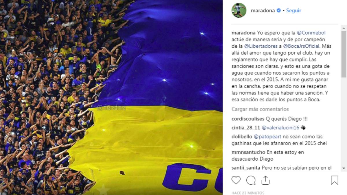 Maradona calls for CONMEBOL to award Boca Libertadores title