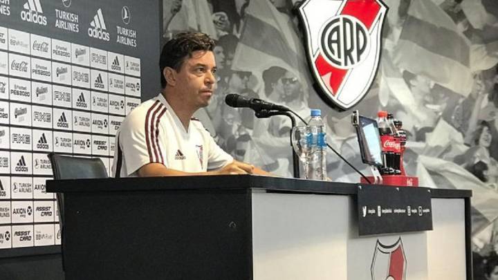 El técnico de River Plate ofreció una conferencia de prensa en la que no dejó ningún anuncio de su futuro. Ofreció calma y agradecimiento a los hinchas.