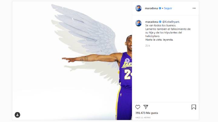 "Se van todos los buenos": el conmovedor mensaje de Diego Maradona para Kobe Bryant