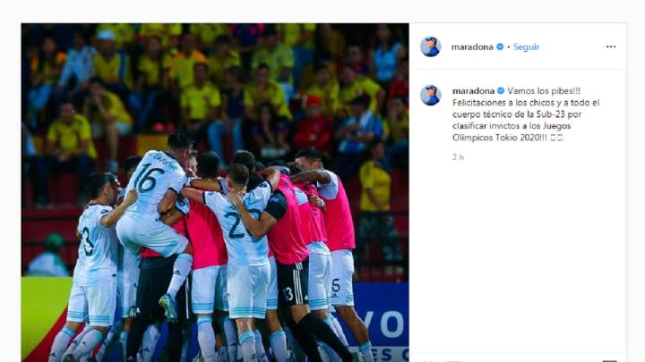 "Vamos los pibes": el saludo de Maradona al plantel de la Selección argentina Sub 23