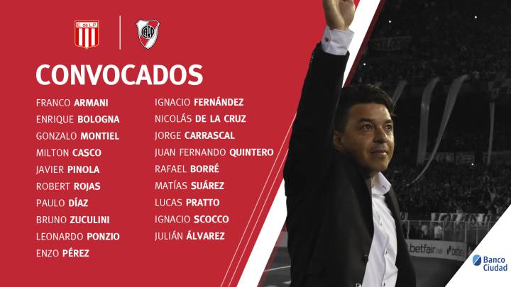 Sin Martinez Quarta, Gallardo dio la lista para el domingo