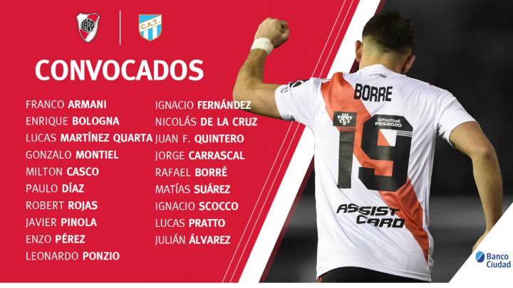 Después del entrenamiento de este jueves, River dio a conocer la lista de concentrados para afrontar el encuentro del próximo sábado frente a Atlético Tucumán.