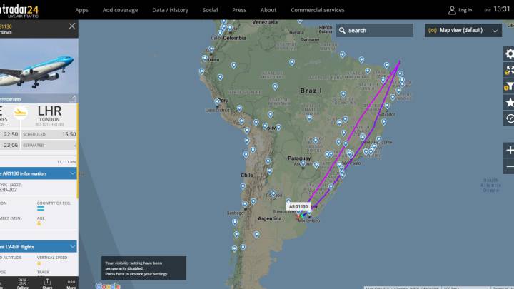 Un vuelo de repatriación desde Buenos Aires a Londres dio la vuelta en el océano Atlántico