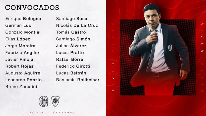 El Muñeco dio a conocer la lista de concentrados de River para enfrentar el sábado a Rosario Central y varios de los habituales titulares tendrán descanso.