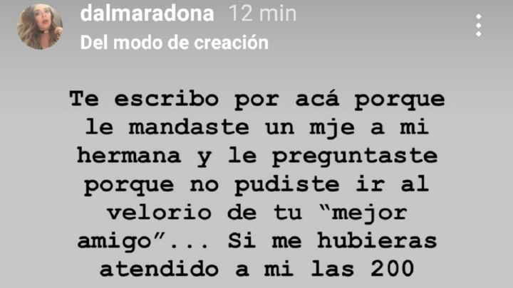 La hija de Diego Armando Maradona respondió a través de las redes sociales al abogado del ex futbolista con un contundente mensaje.