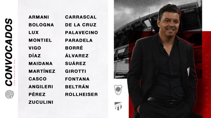 Marcelo Gallardo definió la lista de concentrados para el miércoles, con 23 futbolistas y sin Robert Rojas, aunque hoy recibió el alta médica.