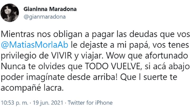 La hija menor del Diez y Claudia Villafañe arremetió contra el abogado y contó que endeudó a su papá.