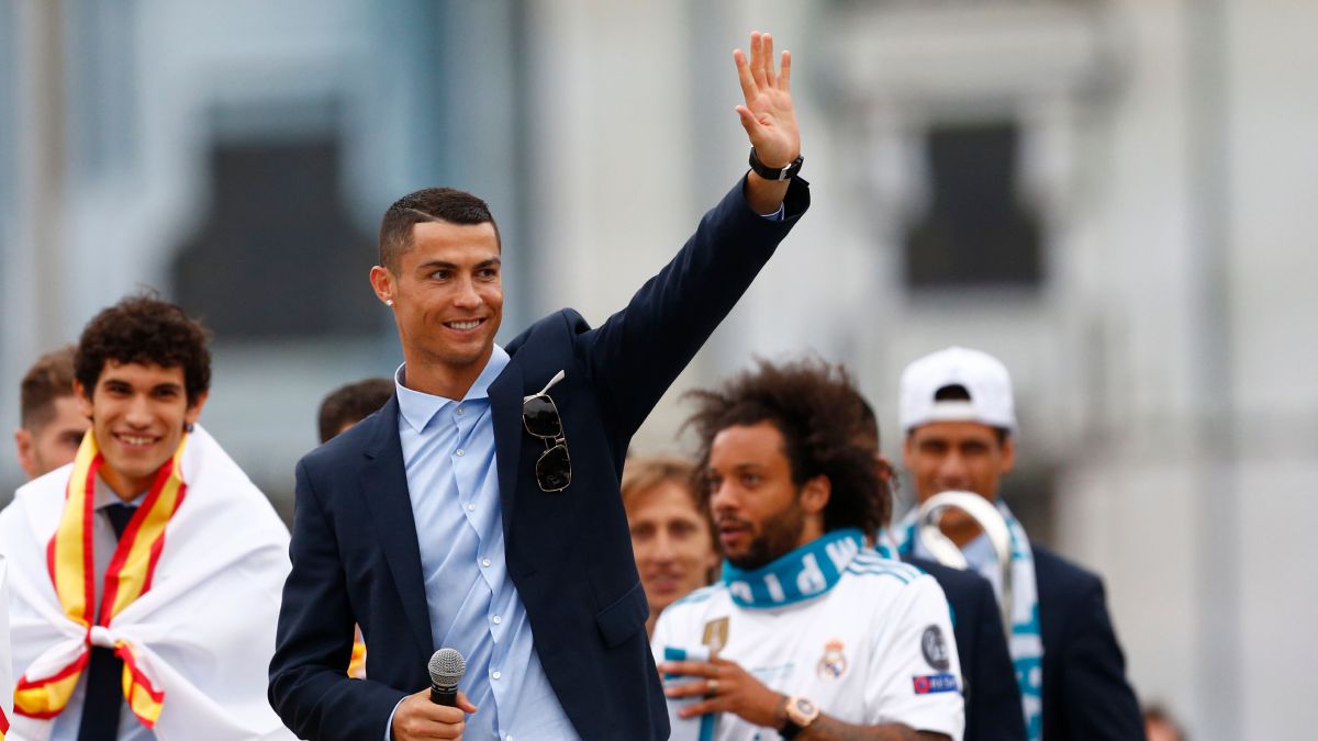 Cristiano, durante la celebración de la Champions del Madrid.
