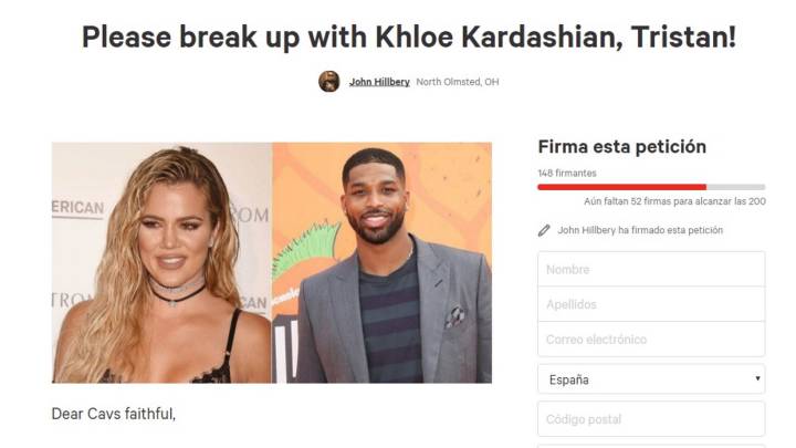 Petición para que Tristan Thompson corte con Khloé Kardashian.