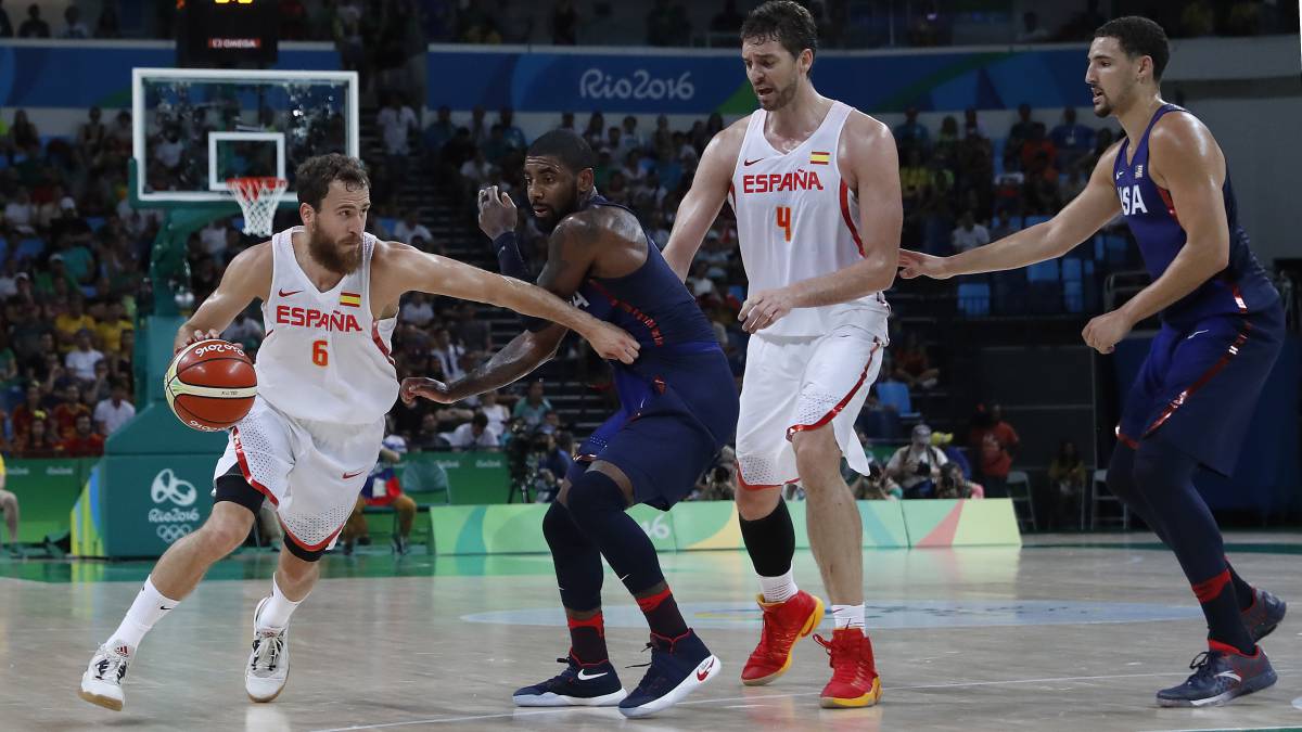 Sergio Rodríguez, Kyrie Irving, Pau Gasol y Klay Thompson durante los últimos Juegos Olímpicos de Río.