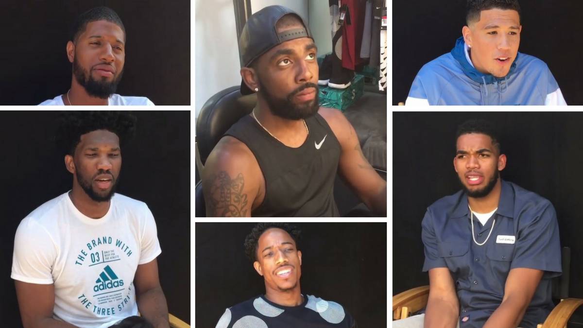 De Izquierda a derecha y de arriba a abajo: Paul George, Kyrie Irving, Devin Booker, Joel Embiid, DeMar DeRozan y Karl-Anthony Towns.