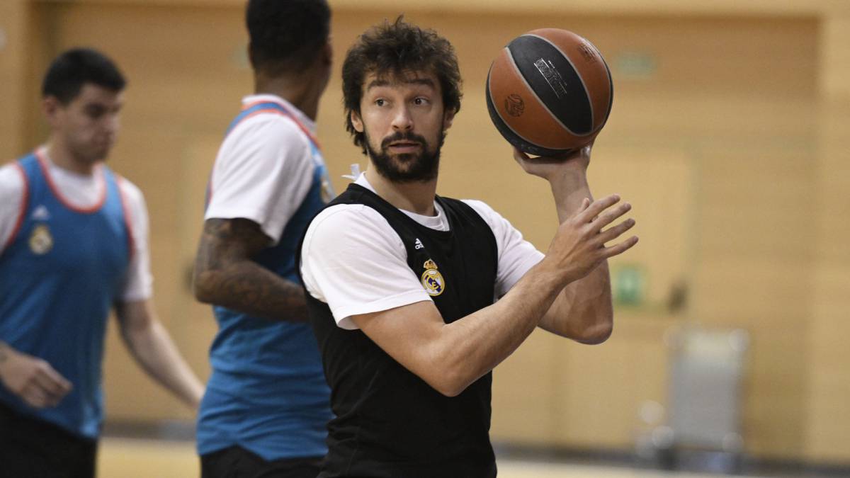 Sergio Llull, durante un entrenamiento del Real Madrid.