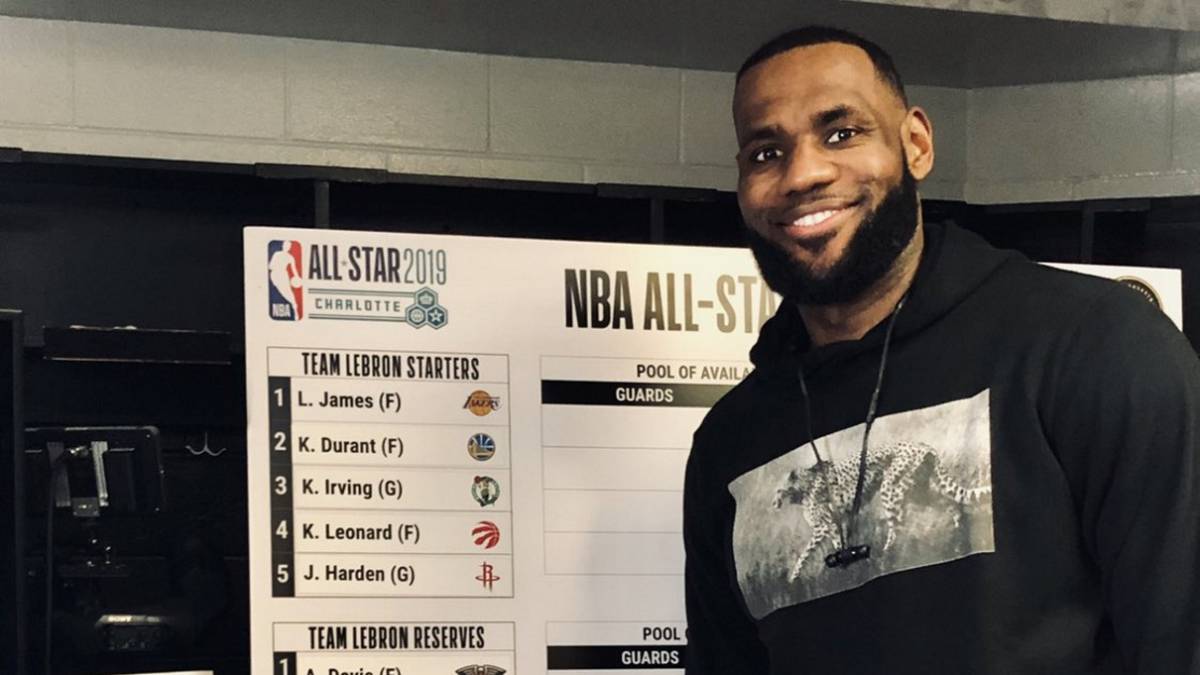 LeBron James, junto a la pizarra con sus selecciones para el All Star Game.