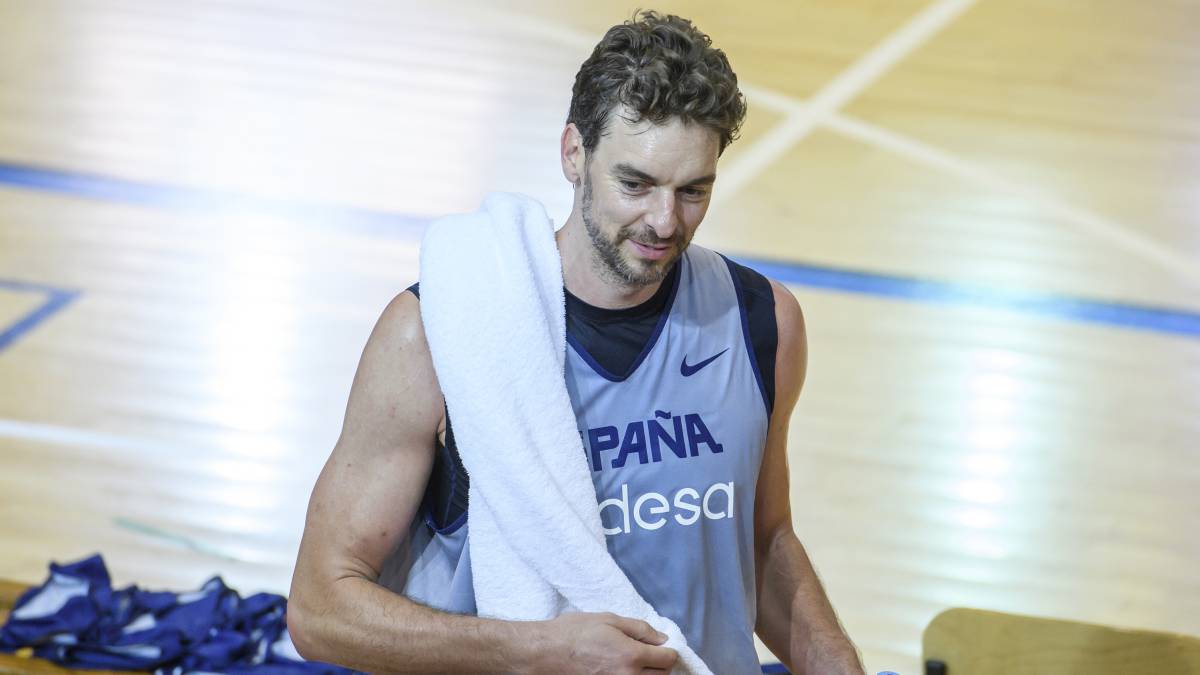 Pau Gasol, durante un entrenamiento con la Selección.