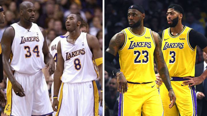 Shaquille O'Neal y Kobe Bryant contra LeBron James y Anthony Davis.