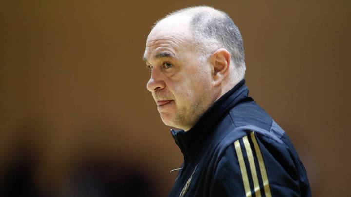 Pablo Laso, durante un entrenamiento del Real Madrid