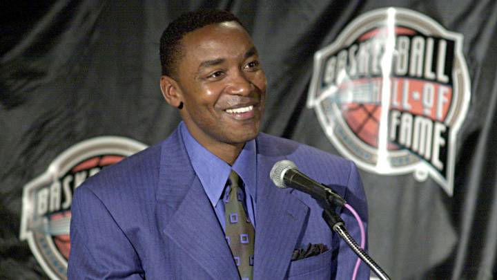 El ex jugador de los Detroit Pistons de la NBA Isiah Thomas, durante su inclusión en el Hall of Fame