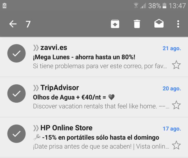 Selección múltiple rápida de correos