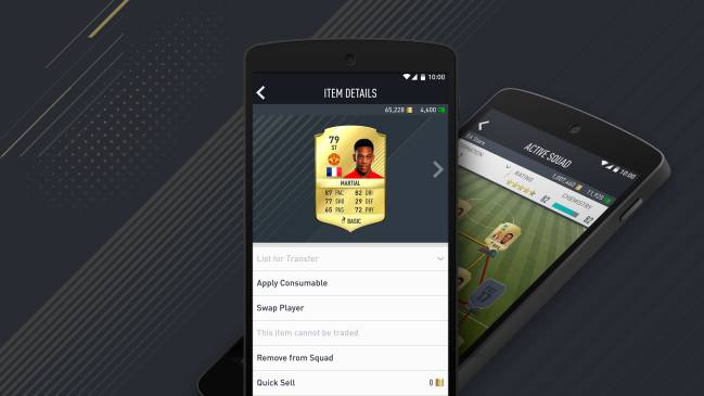 Hub de gestión de jugadores de FIFA 17 companion app