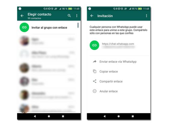Interfaz de creación de enlace de grupo en WhatsApp