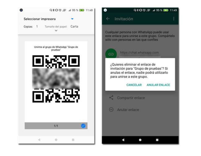 Interfaz de creación del código QR de grupo en WhatsApp