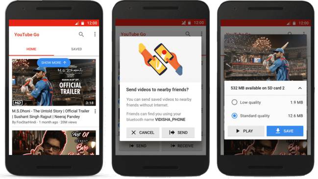YouTube Go screen