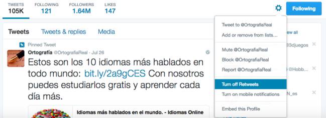 Cómo silenciar retweets en Twitter