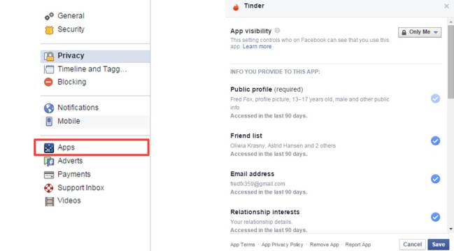 Ajustes de apps en Facebook