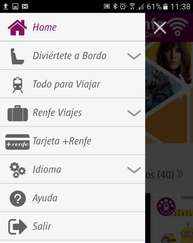 La app PlayRenfe y sus opciones