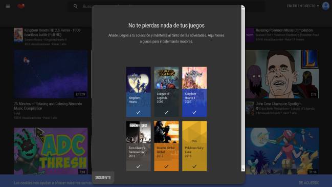YouTube Gaming interfaz
