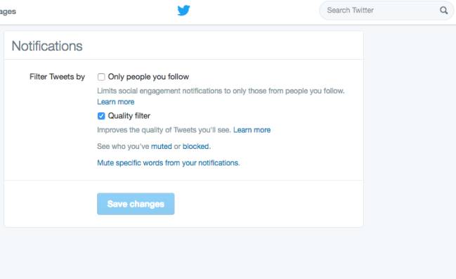 La opción del filtro de calidad en Twitter versión Web