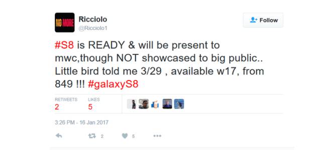 Ricciolo tiene un historial de insider que acierta. ¿Será verdad lo que ha filtrado del S8?