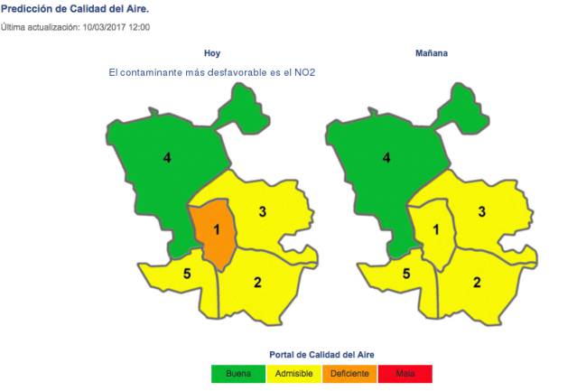 El mapa del pronóstico sobre la calidad del aire