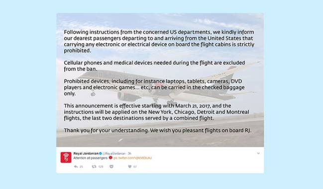 El mensaje de Twitter hecho público por Royal Jordanian que luego ha borrado