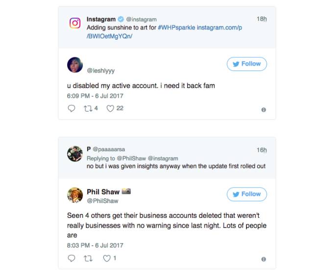 Algunas de las quejas de los usuarios a Instagram tras perder sus cuentas
