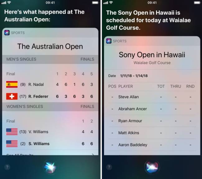 siri golf tennis