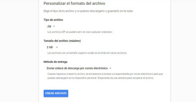 tamaño entrega