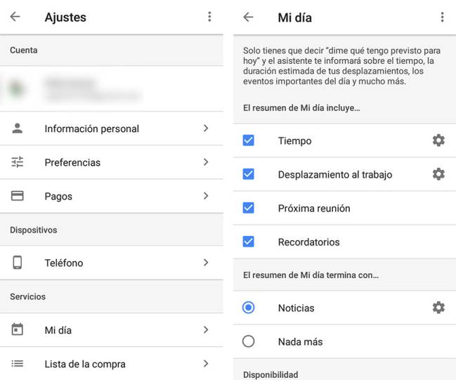 preferencias google assistant