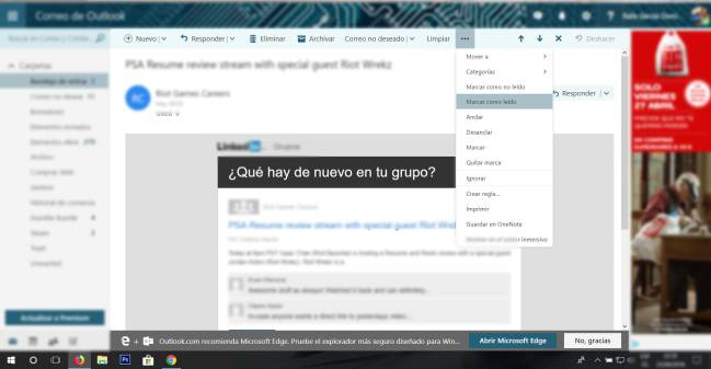 outlook no leido
