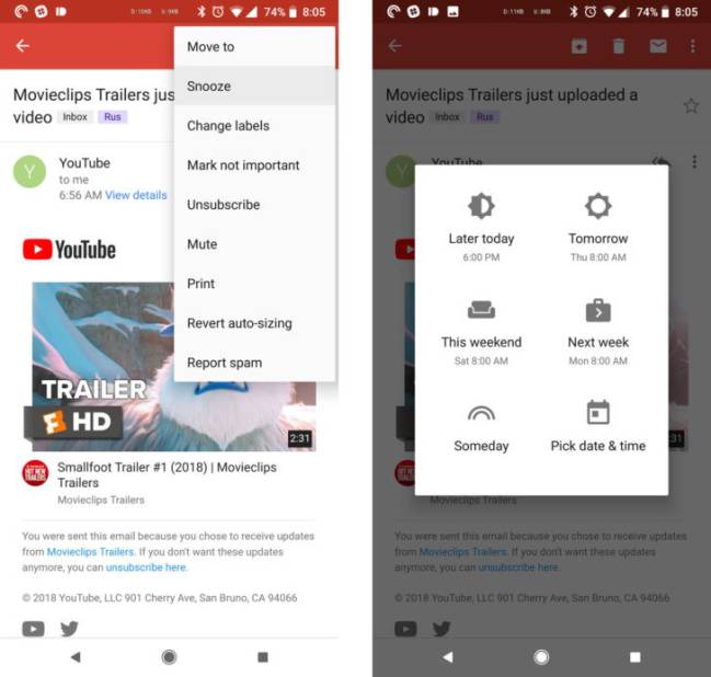 gmail snooze