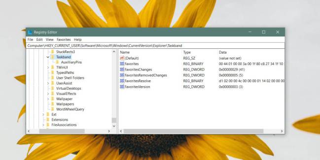 registro taskbar