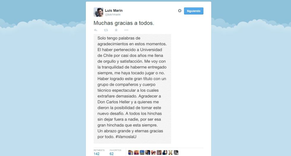 A través de Twitter Luis Marín hace oficial su partida de la U