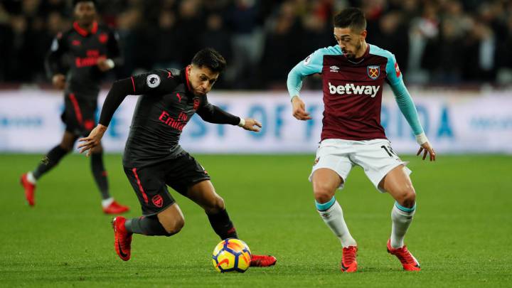 Alexis Sánchex con Arsenal ante West Ham por la Premier League.