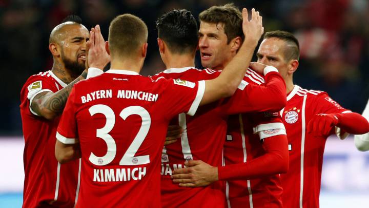Bayern Munich celebra el triunfo sobre Werder Bremen en la Bundesliga.