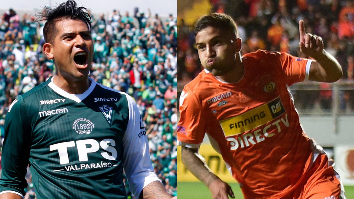 Enzo Gutiérrez e Ignacio Jara celebran sus respectivos goles por Santiago Wanderers y Cobreloa. Collage